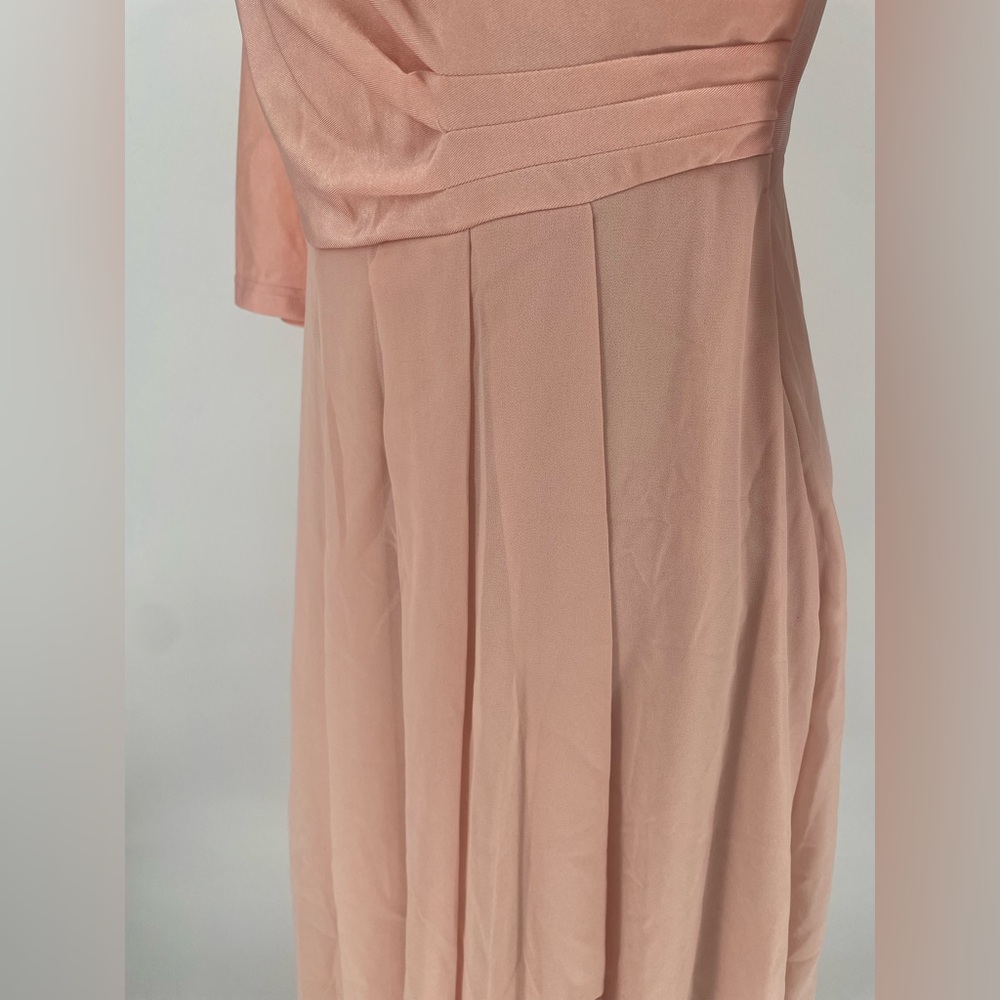 2FOR$30 Adorable Peach Nude Faux Wrap 3/4 Sleeve Midi Dress - Picture 5 of 13